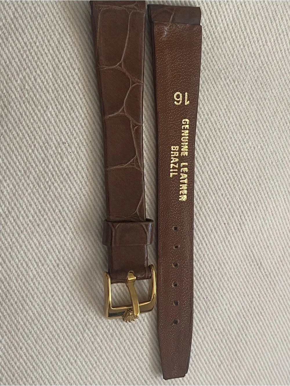 Brown Genuine Leather Men's Watch Strap - Classic Gold Plated Rolex Buckle 16mm